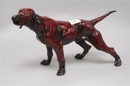 An Italian flambe glazed model of a pointer H.25cm.